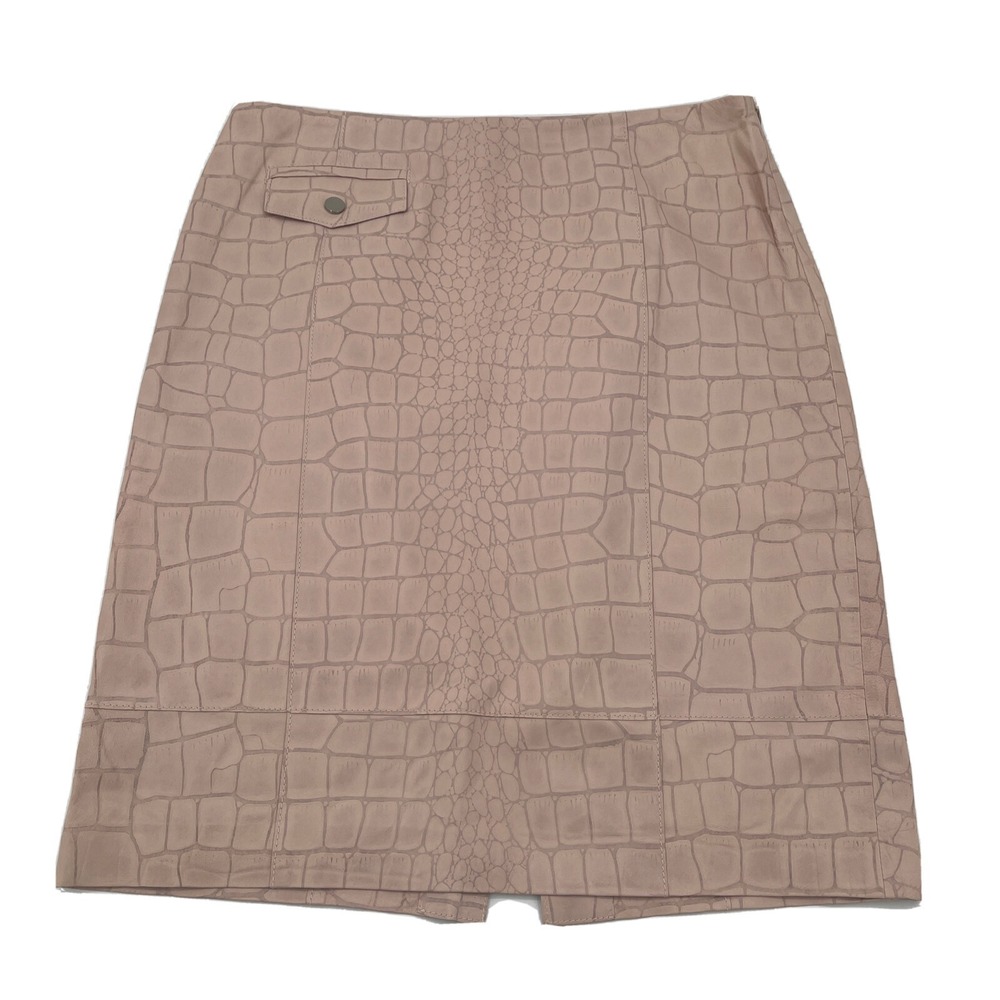 Worth New York Pencil Skirt Womens 10 Pink Leather Reptile Print